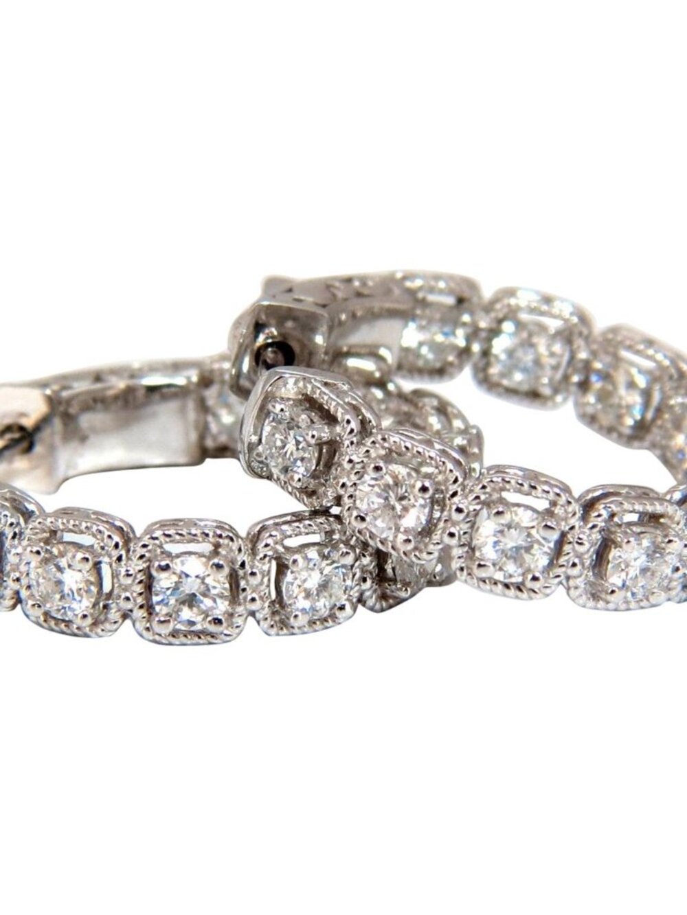1.60ct natural round brilliant in/out diamond hoop earrings 14kt rope twist*